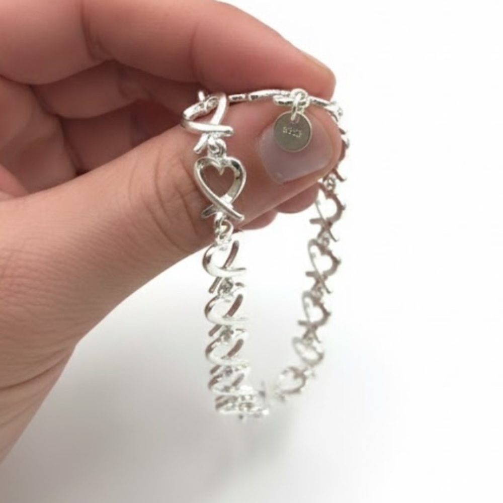 Sterling Silver S925 Heart and X Link Bracelet – Paloma Picasso Style